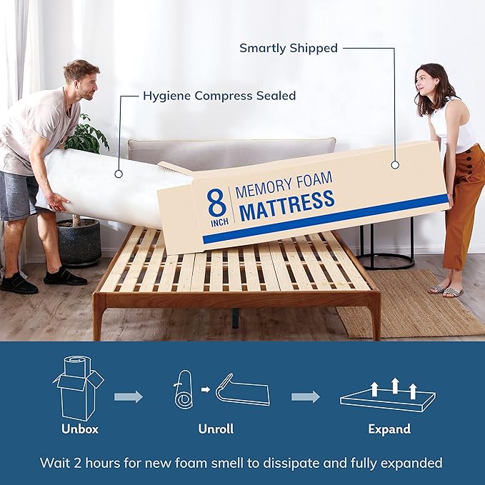 EGO 8 Inch Twin Memory Foam Mattress - Green Tea & Cooling Gel, Medium Firm, CertiPUR-US Certified, for Kids & Bunk Beds, 38"x75", White