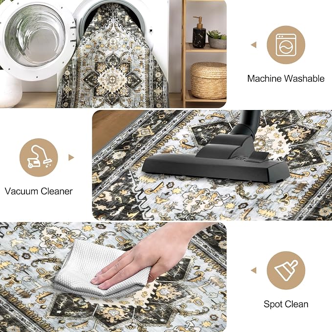 Yamaziot Washable Runner Rug, 2x8 Non-Slip Boho Vintage Hallway Kitchen Rug | - Image 5