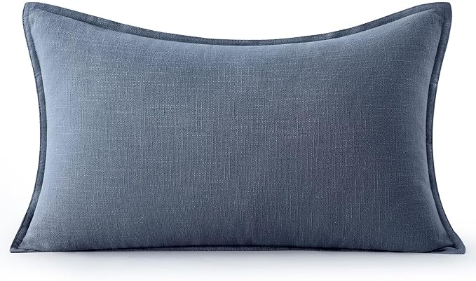 MIULEE Decorative Linen Lumbar Pillow Cover 12x20 Inch Blue Ashes | Boho - Image 7