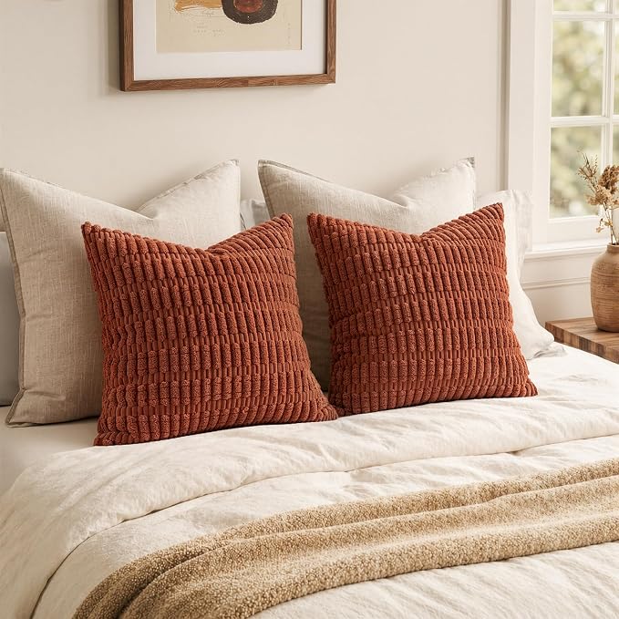 MIULEE Fall Corduroy Decorative Throw Pillow Covers 20x20 Rust Pack of 2 | - Image 5