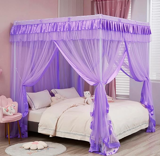 Mengersi Canopy Bed Curtains Full Size for Boys Girls Bed Drapes Bed Canopy Princess Bed Drapes Bedroom Decoration(Purple)
