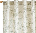Green Vintage Floral Linen Curtains Farmhouse 38W X 63L 2 Panels | Elisa Series by Lazzzy