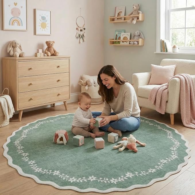 GarveeHome Round Area Rug 5ft Scalloped Washable Circle Rug by GarveeHome