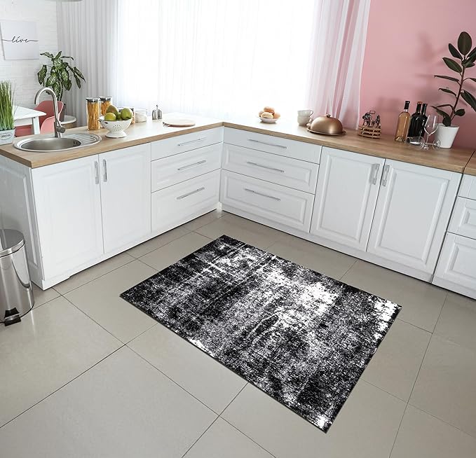 Keen Home Design Area Rugs - 3x5 Non-Shedding, Abstract Rugs for Kitchen, Living Room, Bedroom, Dining Room, Entryway - Size: 3' x 5', Abstract Black