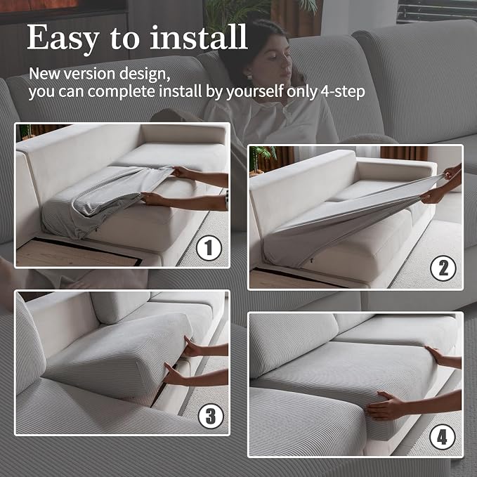 OHSIO Sectional Couch Covers, Wear Resistant Stretch Sofa Covers Washable Soft - Image 7