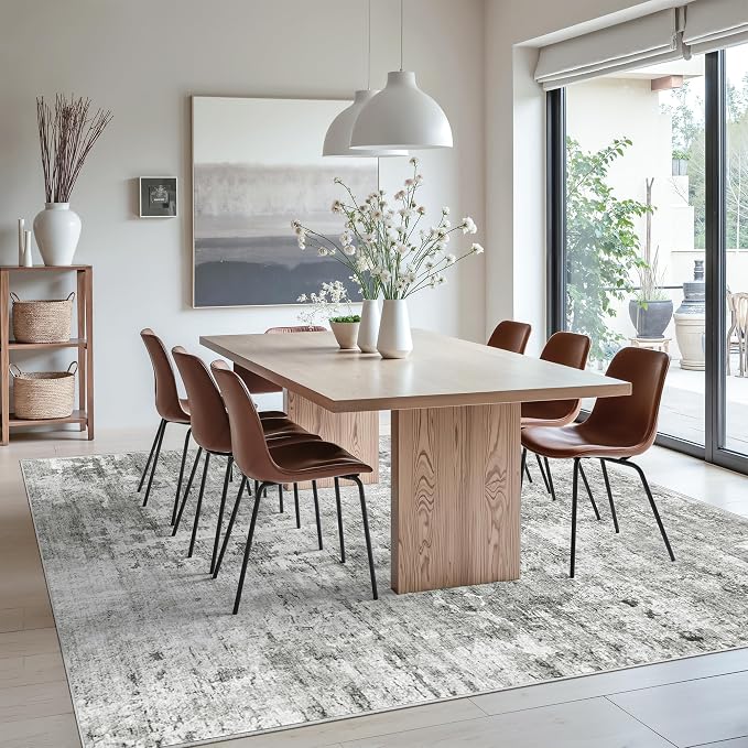 Soalmost Abstract Rug 8x10 Large Living Room Area Rugs Washable Gray/White | - Image 4