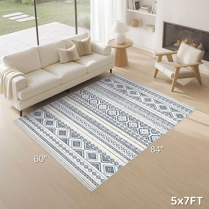 cotiled Boho 5x7 Area Rugs for Living Room: Soft Moroccan Washable Rug | Solve - Image 2