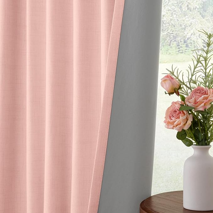 INOVADAY Linen Textured 100% Blackout Sliding Door Curtains 102x96 | Blush Pink - Image 6
