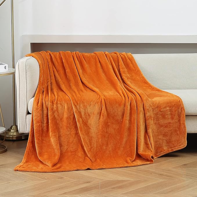 Burnt Orange Fleece Plush Throw Blanket 50"x60"for Couch Fuzzy Cozy Flannel | by JIAHANNHA