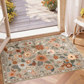 RELEANY Floral Washable 2x3 Area Rugs Doormat Brown/Brick | Flower Carpet Print by RELEANY