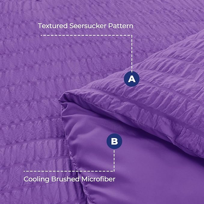HYMOKEGE Dark Purple Twin XL Comforter Set Seersucker 5 Pieces, All Season Luxury Bed in a Bag for Bedroom, Bedding Set with Comforter, Sheets, Pillowcase & Sham