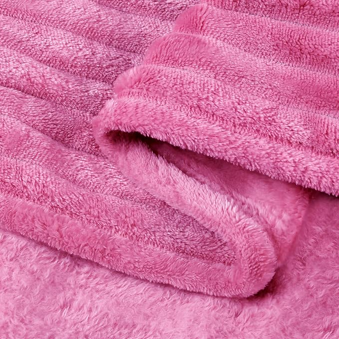 BEDELITE 3D Ribbed Hot Pink Fleece Throw Blanket - Image 6