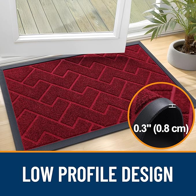 OLANLY Front Door Mat Outside 35x23, All-Season Absorbent Rubber Doormat | Wine - Image 4