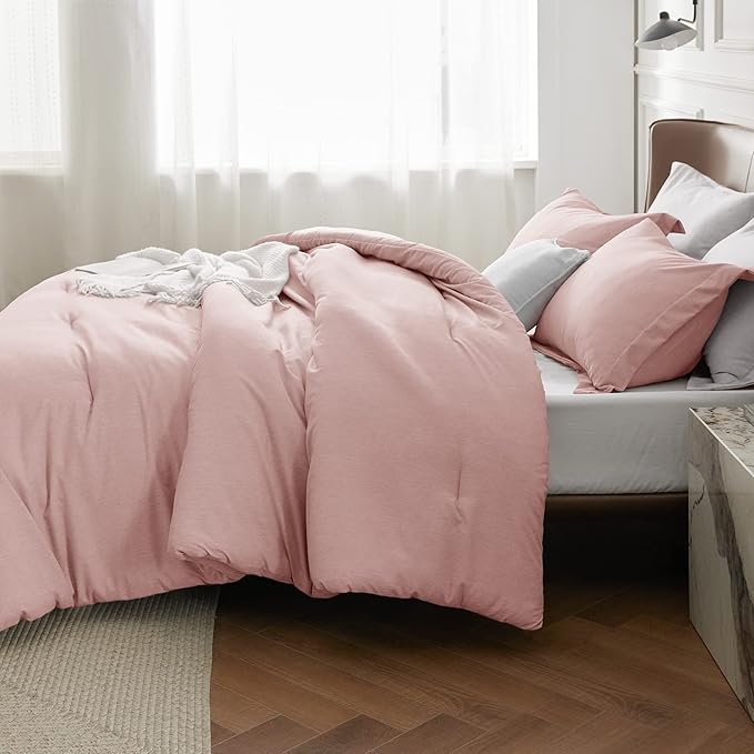 Bedsure Queen Comforter Set - Pink Soft Bedding for All Seasons, Cationic Dyed Bed Set, 3 Pieces, 1 Queen Size Comforter (90"x90") and 2 Pillow Shams (20"x26"+2")