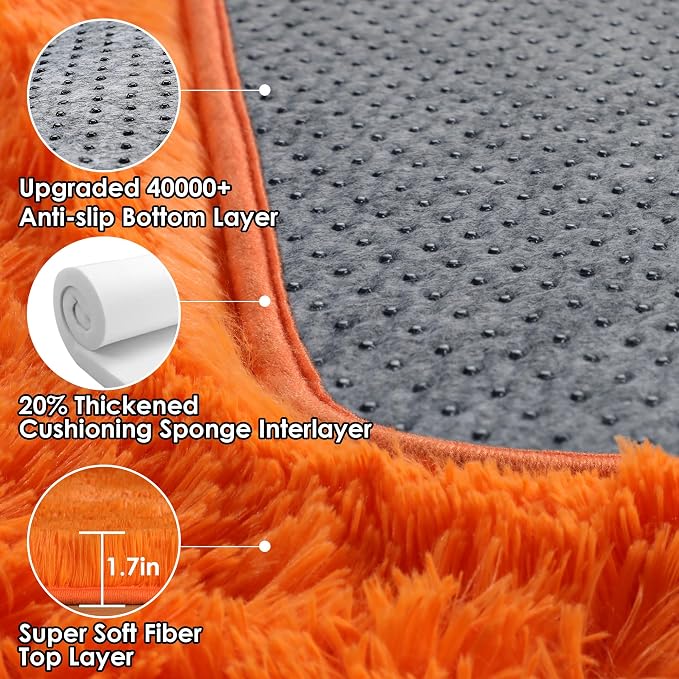 Orange Rugs for Living Room Bedroom, 5x8 Fluffy Bedside Area Rug, Soft Plush - Image 3