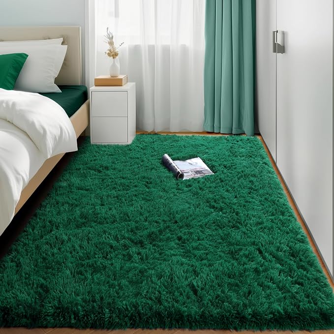 Amdrebio Dark Green Fluffy Fuzzy Area Rug 4x6 - Image 7