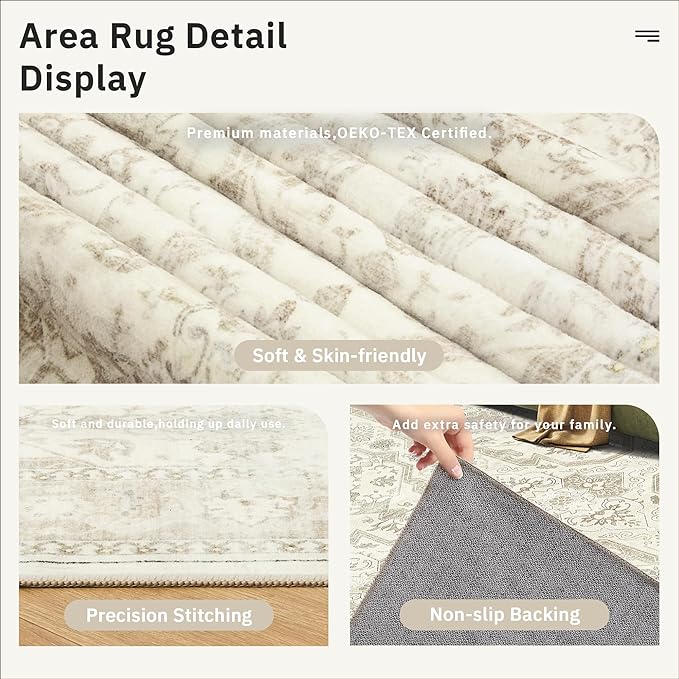 Soalmost 4x6 Area Rug for Living Room, Washable Rugs Non-Slip, Thin Foldable - Image 6