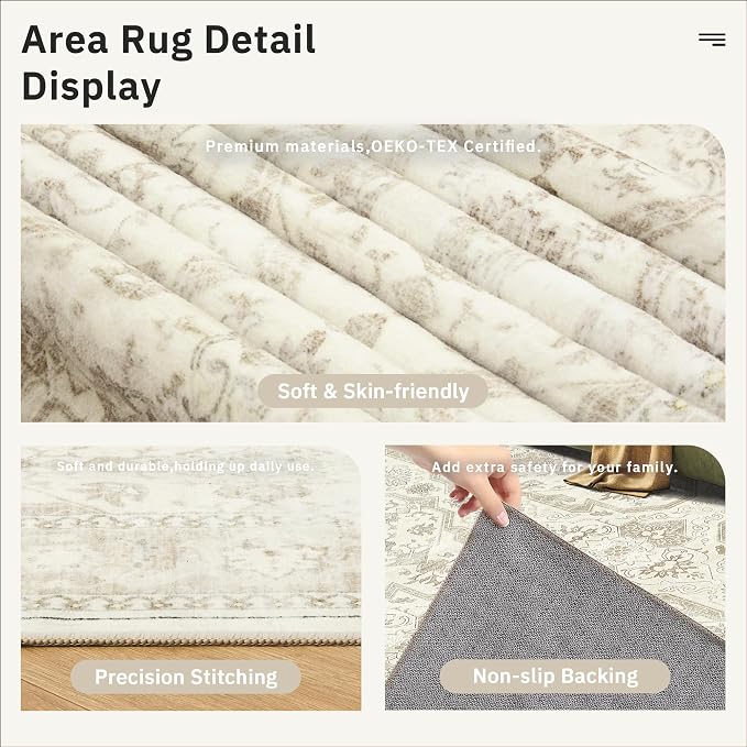 Soalmost 8x12 Area Rugs Large Washable Living Room Rug Non-Slip Beige/Brown | - Image 6