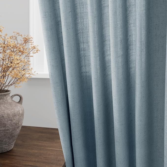 Light Blue Linen Curtains 108 Inches Long - Image 4