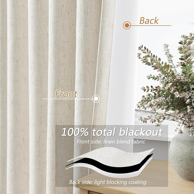 Extra Wide 100% Blackout Linen Curtains - Image 4
