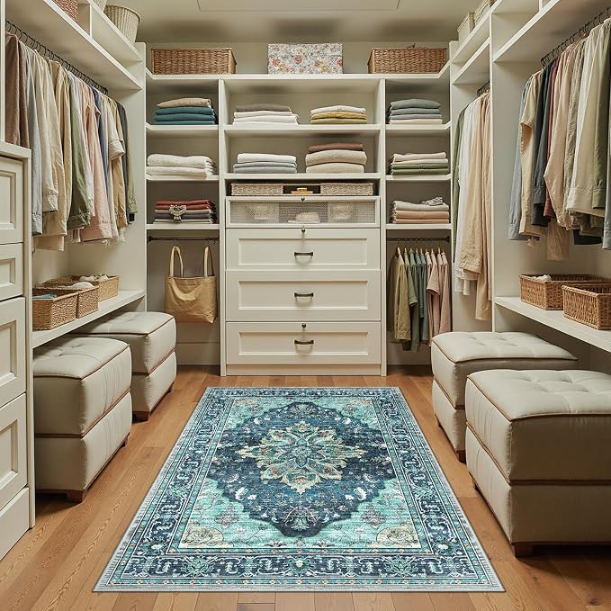 RELEANY Washable Area Rug, Teal | Non-Slip, Water Repellent, Pet Friendly - Image 4
