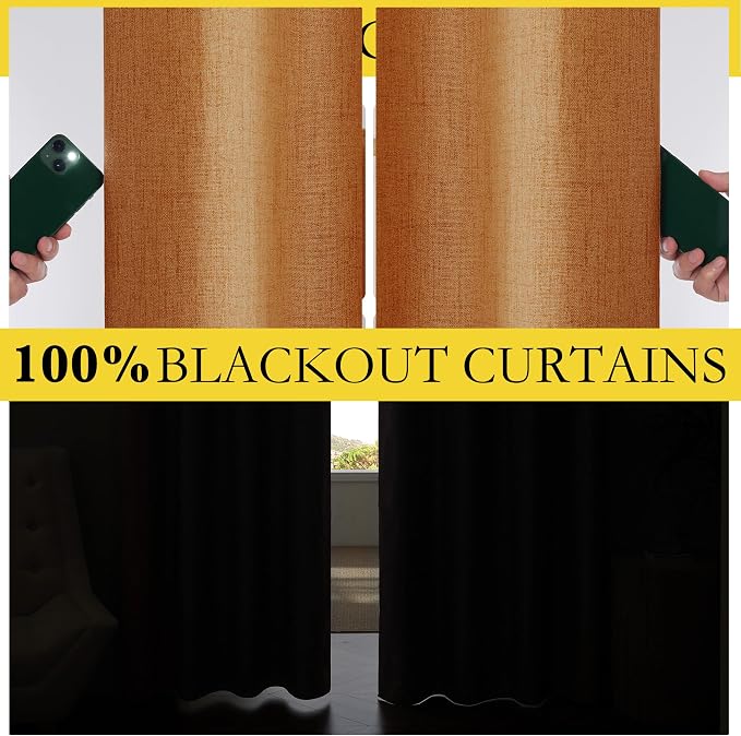 NICETOWN 100% Blackout Burnt Orange Curtains, W52 x L90 in, Thick Linen Blend - Image 5