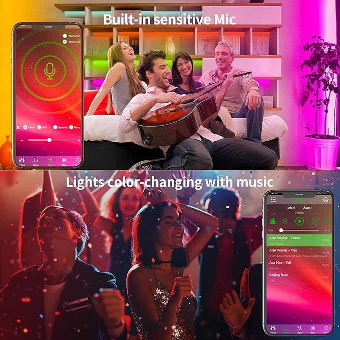 KSIPZE 200ft (2 Rolls of 100 ft) Led Strip Lights RGB Music Sync Color Changing Bluetooth Led Lights with Smart App Control Remote Led Lights for Bedroom Room Lighting Flexible Home Décor