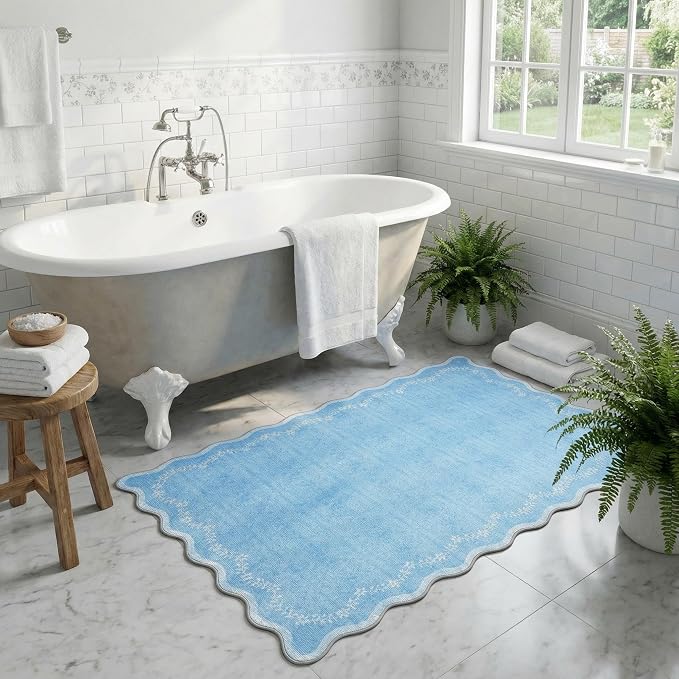 GarveeHome Scalloped Entryway Rug 2x3 Blue Washable Front Door Entry Rug | - Image 3