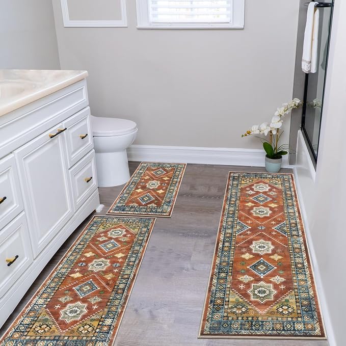 HEBE Boho Kitchen Rugs Set of 3, Non Slip Washable Kitchen Mats - Image 6