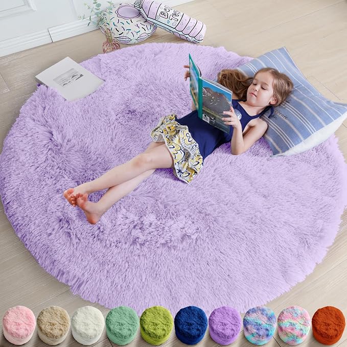 Amdrebio Light Purple Lavender Big Round Circle Rug 7Ft by Amdrebio