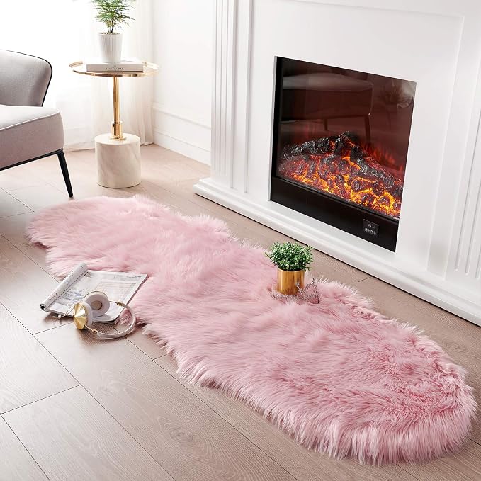 SERISSA 2x6 Fluffy Pink Faux Fur Area Rug by SERISSAHomeDecorCollection