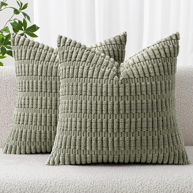 MIULEE Corduroy Decorative Throw Pillow Covers 16x16 Light Olive Pack of 2 | by MIULEE