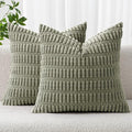 MIULEE Corduroy Decorative Throw Pillow Covers 16x16 Light Olive Pack of 2 | by MIULEE