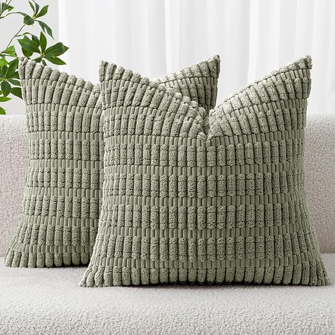 MIULEE Corduroy Decorative Throw Pillow Covers 20x20 Light Olive Pack of 2 | by MIULEE