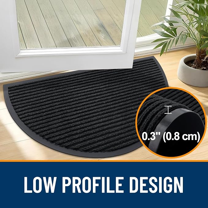 OLANLY Half Circle Front Door Mat 35x30, Waterproof Heavy-Duty Doormat | Black - Image 4