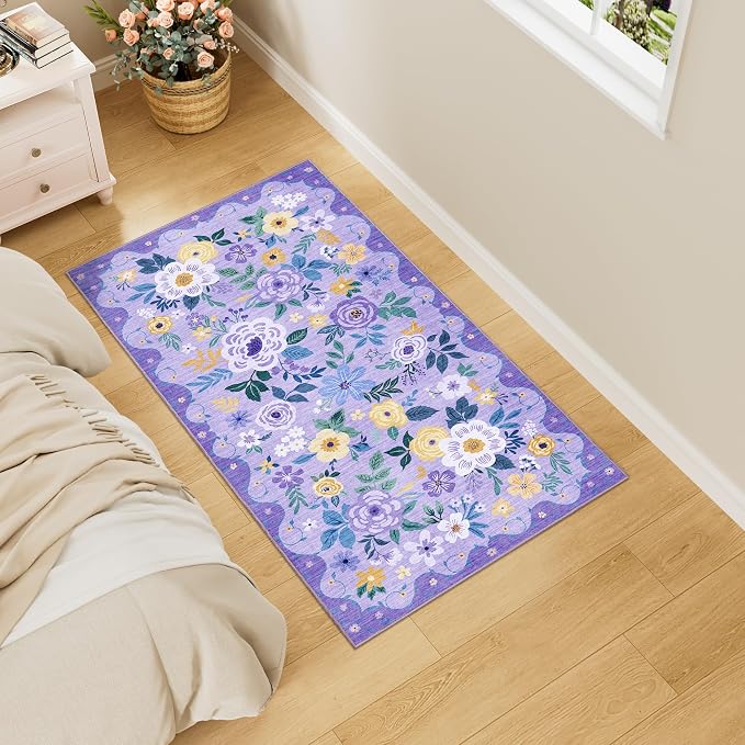 DUKINO 2x4 Entryway Rug, Floral Washable Kitchen Rugs Non Slip, Soft Indoor - Image 3