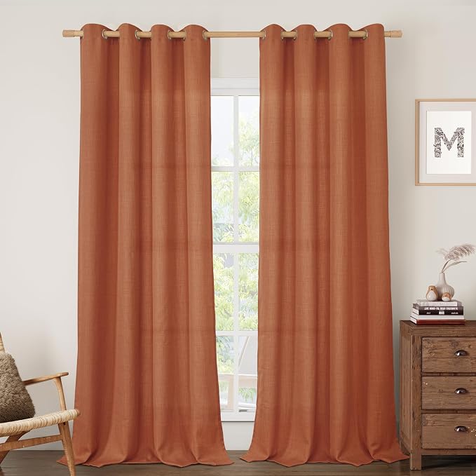 Terracotta Linen Boho Curtains 84 inch Length by LAMIT
