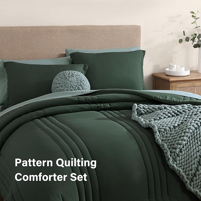 Monbix California King Size Comforter Set - 7 Pieces Bed in a Bag California King, Deep Forest Bedding Sets with Comforter, All Seasons Bed Set with Sheets, Pillowcases & Shams