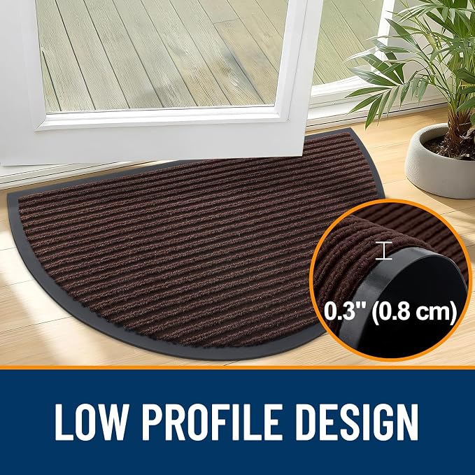 OLANLY Half Circle Front Door Mat 47x23, Waterproof Heavy-Duty Doormat | Brown - Image 4