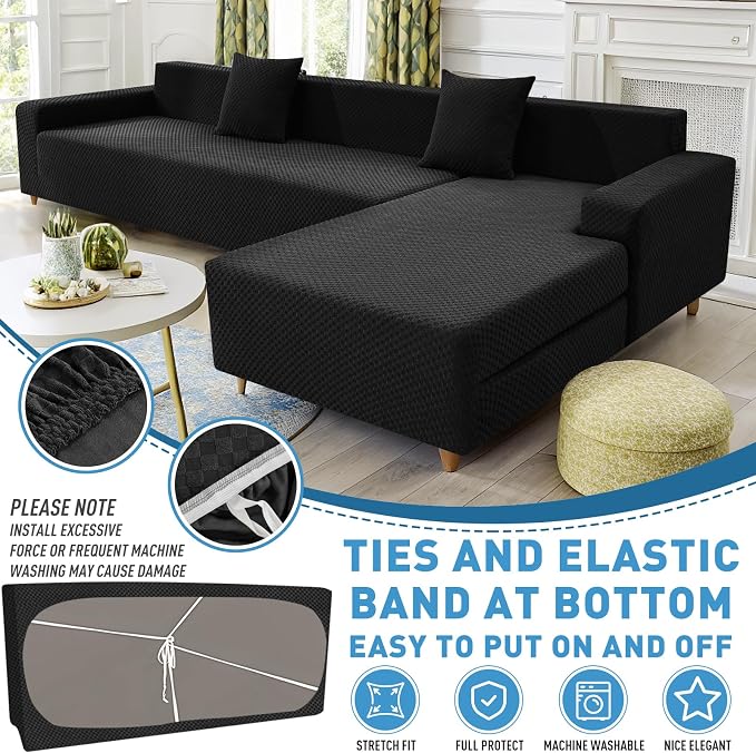 ZNSAYOTX Sectional Couch Covers, Stretch Jacquard Slipcovers - Image 3