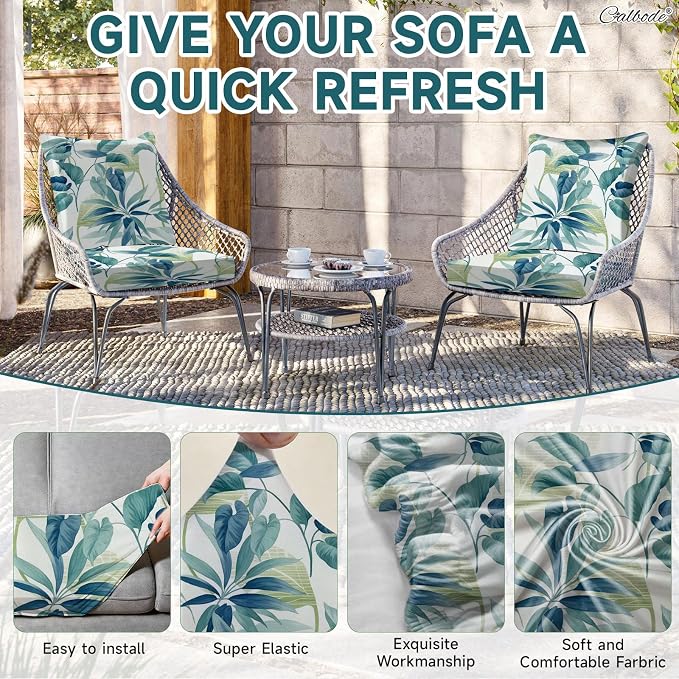CALBODE 12 Pcs Stretch Sofa Chair Seat Cushion Covers, Breathable, Botanical - Image 4