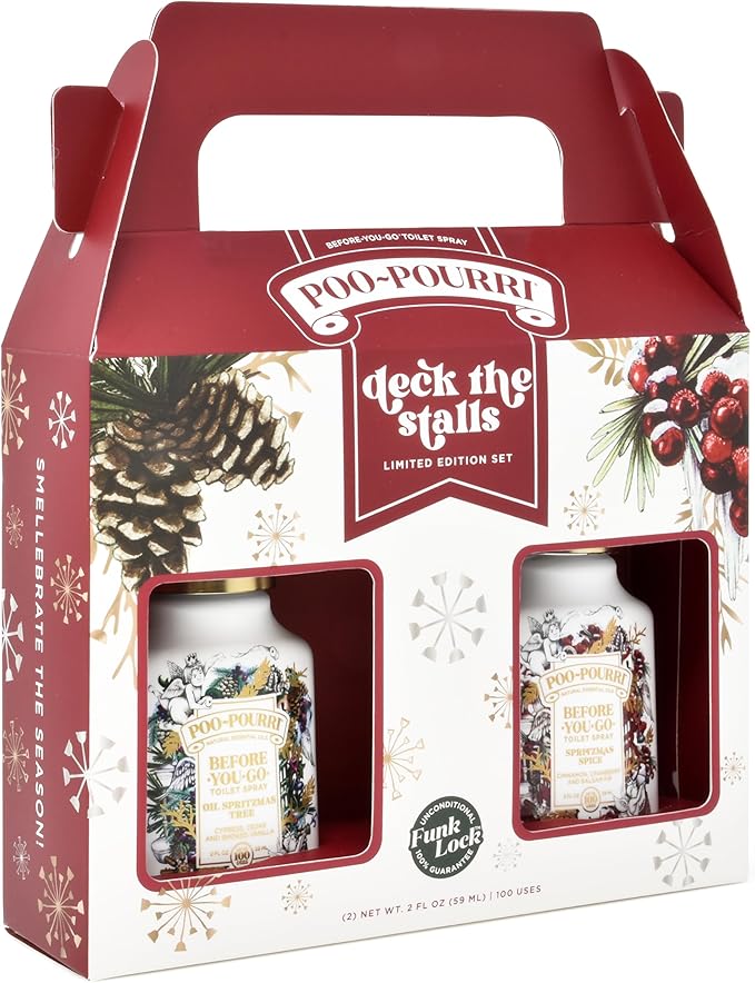 Poo-Pourri Before-You-Go Toilet Spray Gift Set, Spritzmas Sprice and Oh Spritzmas Tree 2 Ounce Bottles in Gift Box