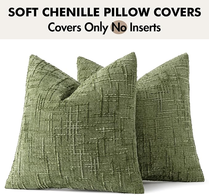 MIULEE Chenille Textured Throw Pillow Covers Sage Green 18x18 Set of 2 | Slubby - Image 7