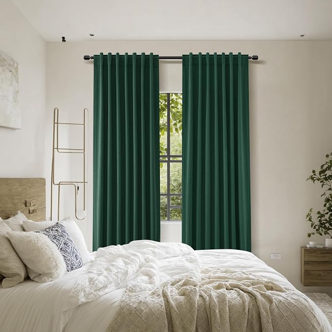 Dark Green 100% Blackout Linen Curtains 84 Inch Length 2 Panels Set - Image 8