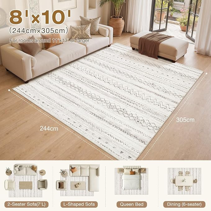 cotiled Boho 8x10 Area Rugs for Living Room: Large Moroccan Washable Rug | - Image 2