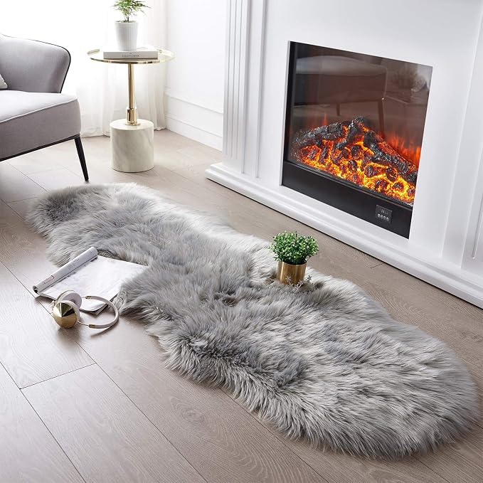 SERISSA 2x6 Fluffy Grey Faux Fur Area Rug by SERISSAHomeDecorCollection