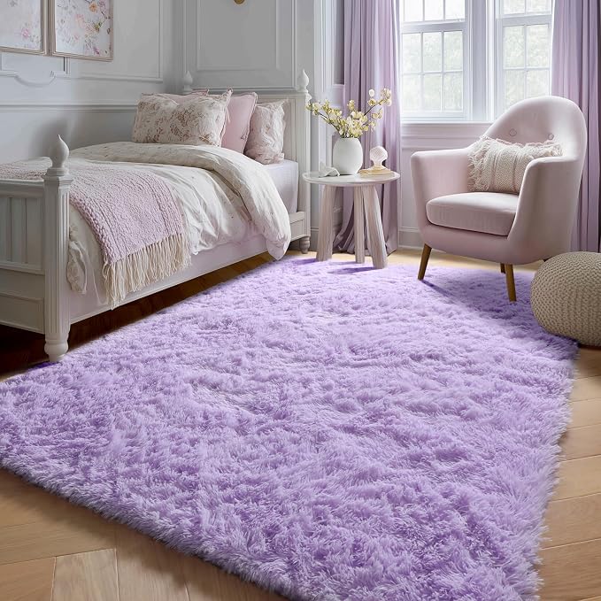 Purple Area Rugs for Bedroom Living Room, Fluffy 4x6 Indoor Bedside Floor Throw by ONASAR