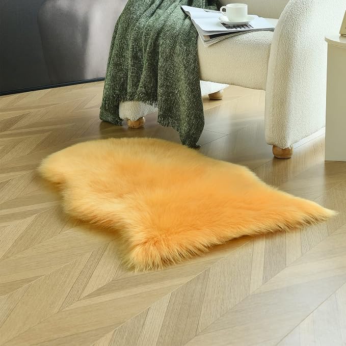 duduta Yellow Faux Sheepskin Rug 2x3 ft, Small Faux Fur Chair Covers | Shag - Image 7