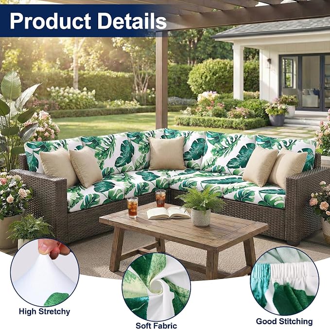 Smiry Waterproof Patio Cushion Covers, Stretch Outdoor Furniture Covers | Couch - Image 5