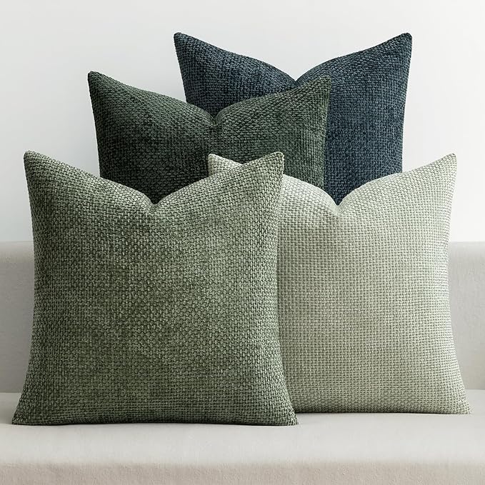 MIULEE Soft Decorative Chenille Pillow Covers Green Navy 16x16 Pack of 4 | by MIULEE
